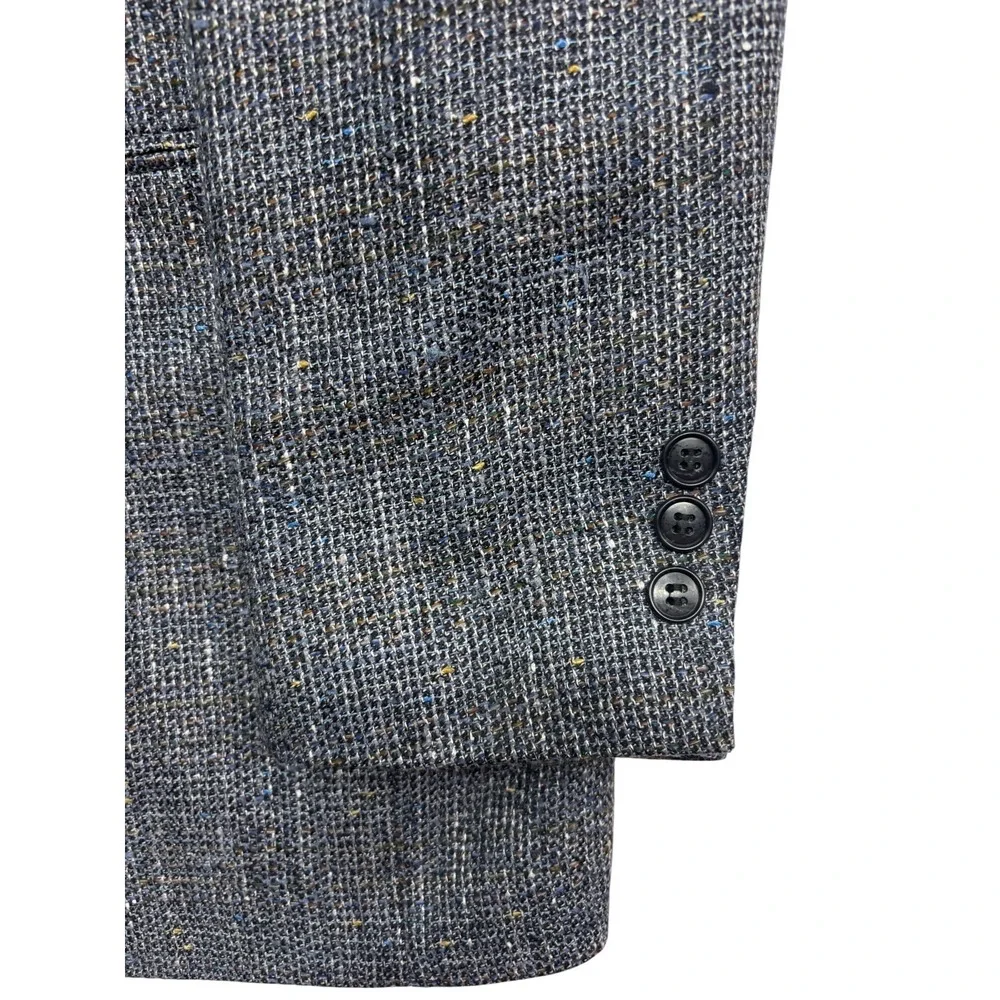 vtg Pierre Cardin 40R Double Breasted Tweed Blazer Jacket Blue Gray Fleck USA